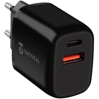 Tactical Základná zástrčka Dual, USB/C a USB-A 20W sieťová nabíjačka-adaptér, čierna