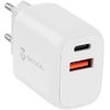 Tactical Základná zástrčka Dual, USB/C a USB-A 20W sieťová nabíjačka-adaptér, biela