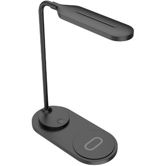 Stolná LED lampa Mobilly s bezdrôtovou nabíjačkou, čierna