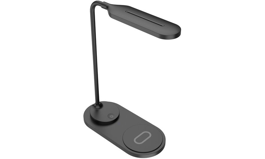 Stolná LED lampa Mobilly s bezdrôtovou nabíjačkou, čierna