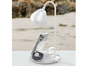 Mobilly LED lampička kulatá s bezdrátovou nabíječkou na telefon, sluchátka i hodinky, bílá