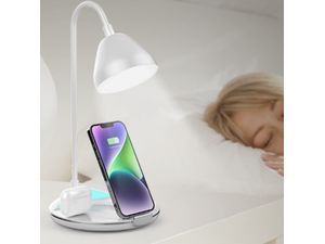 Mobilly LED lampička kulatá s bezdrátovou nabíječkou na telefon, sluchátka i hodinky, bílá