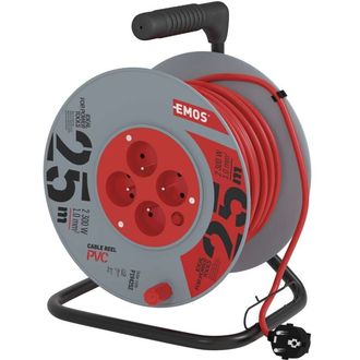 Predlžovací kábel na bubne 25 m / 4 zásuvky / červená / PVC / 230 V / 1 mm2