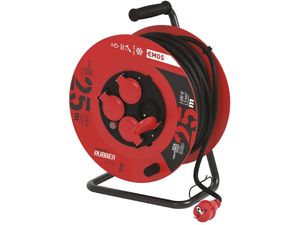 Vonkajší predlžovací kábel na bubne 25 m / 4 zásuvky / čierna / guma / 230 V / 1,5 mm2