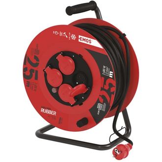 Vonkajší predlžovací kábel na bubne 25 m / 4 zásuvky / čierna / guma / 230 V / 1,5 mm2