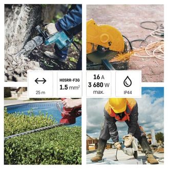 Vonkajší predlžovací kábel na bubne 25 m / 4 zásuvky / čierna / guma / 230 V / 1,5 mm2