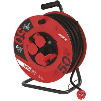 Vonkajší predlžovací kábel na bubne 50 m / 4 zásuvky / čierna / guma / 230 V / 1,5 mm2