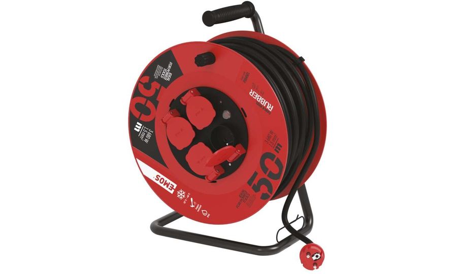 Vonkajší predlžovací kábel na bubne 50 m / 4 zásuvky / čierna / guma / 230 V / 1,5 mm2