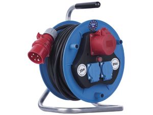 Vonkajší predlžovací kábel na bubne 25 m / 3 zásuvky / čierna / guma / 230V/400V / 1,5 mm2