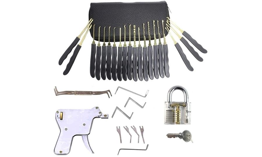 Mobilly 30v1 lockpick set s tréningovým zámkom + lockpick GUN