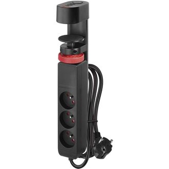 Predlžovací kábel EMOS 1,5 m, 3 zásuvky, prepínač, stolný držiak, 2xUSB-A, 1x USB-C PD , 1,5 mm2