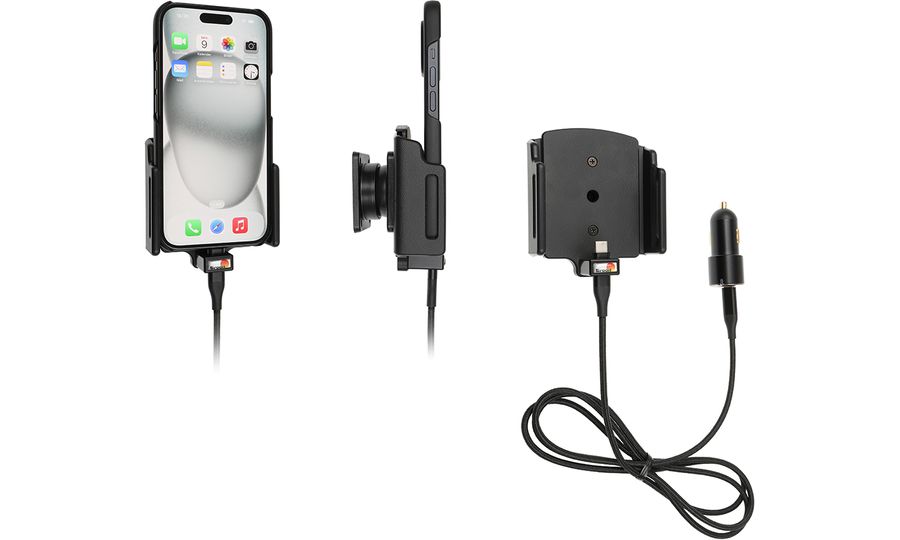 Brodit Držiak na iPhone 16 Pro/iPhone 16/iPhone 15/Pro, nastaviteľný, hmotnosť 7-10, s nabíjaním CL/USB-C