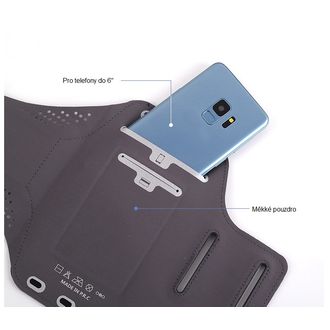 Športové neoprénové puzdro na ruky pre telefóny do veľkosti 6", tmavomodré