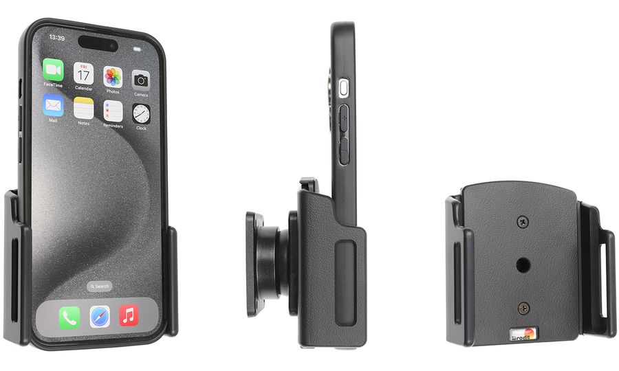 Brodit držiak pre Apple iPhone 15/15 Pro v puzdre, nastaviteľný, š. 70-83 mm, bez nabíjania