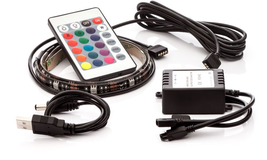 OPTY LED pásik 2ks, 2x 30cm, pre USB, 9 LED, diaľkové ovládanie, 16 farieb, samolepiace LED pásiky