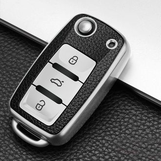 Mobilly ochranné puzdro na kľúče od auta Škoda/Volkswagen/Seat s vysúvacím kľúčom, strieborné