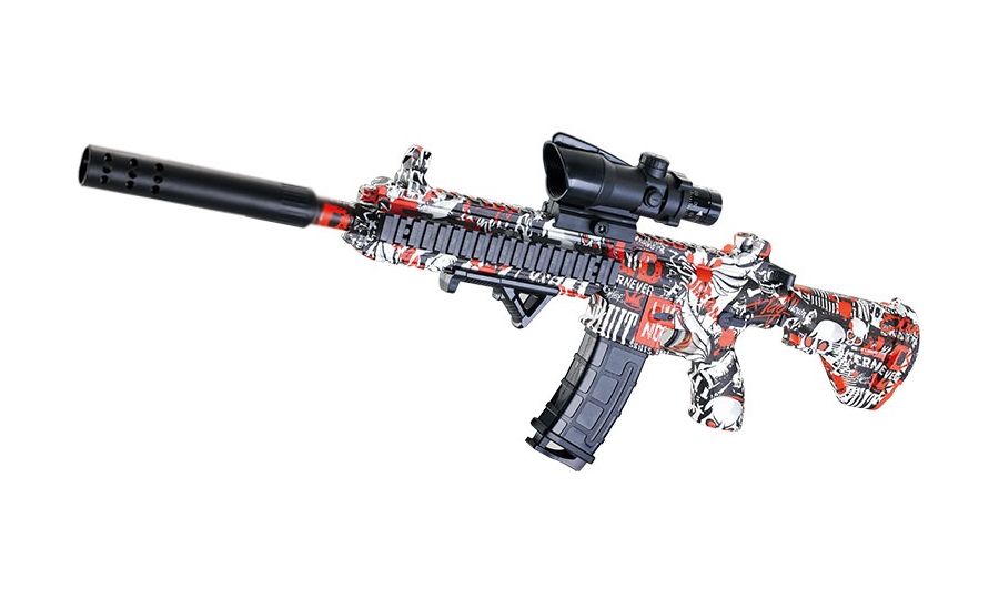 Sunny Blaster M416, zmenšená útočná puška s vodným gélom a príslušenstvom, červená