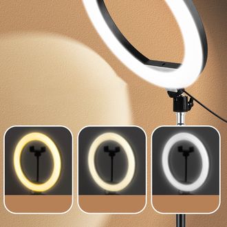 Selfie krúžok, LED osvetlenie, držiak na telefón, 10"