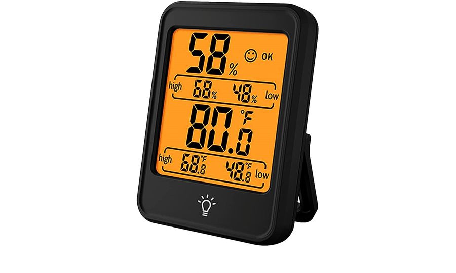 Teplomer LCD s vlhkomerom, podsvietený displej, čierny