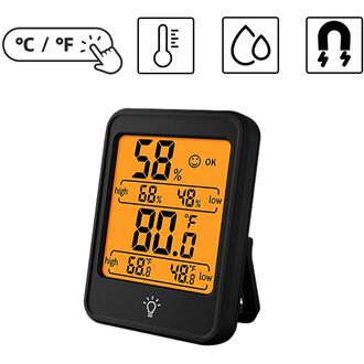 Teplomer LCD s vlhkomerom, podsvietený displej, čierny