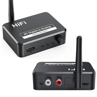 DAC prevodník z TOSLINK na RCA (Cinch) stereo zvuk a 3,5 mm AUX so zosilňovačom a Bluetooth 5.0
