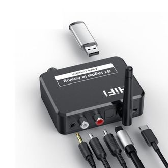 DAC prevodník z TOSLINK na RCA (Cinch) stereo zvuk a 3,5 mm AUX so zosilňovačom a Bluetooth 5.0