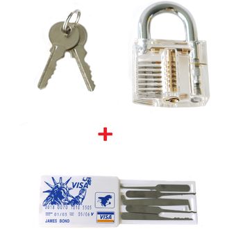 Mobilly lockpick transparentný tréningový visiaci zámok + DARČEKOVÁ KARTA s pružinami