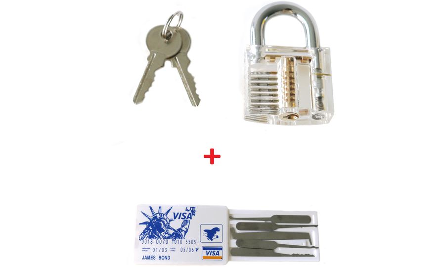 Mobilly lockpick transparentný tréningový visiaci zámok + DARČEKOVÁ KARTA s pružinami