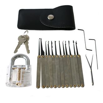Mobilly súprava klieští lockpick 20v1 s priehľadným tréningovým zámkom a kartou klieští