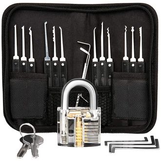 Súprava čepelí LockPick 17v1 s priehľadným tréningovým zámkom