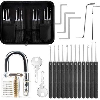 Súprava čepelí LockPick 17v1 s priehľadným tréningovým zámkom