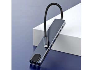 USB-C HUB 8v1 (PD 100W, HDMI, RJ45, 2x USB-A, 1x USB-C, čítačka kariet)