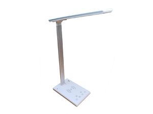 Stolná LED lampa Mobilly, nastavenie farby a intenzity svetla, bezdrôtová nabíjačka Qi, USB, biela