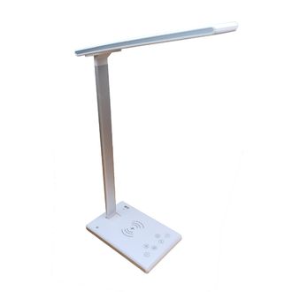 Stolná LED lampa Mobilly, nastavenie farby a intenzity svetla, bezdrôtová nabíjačka Qi, USB, biela