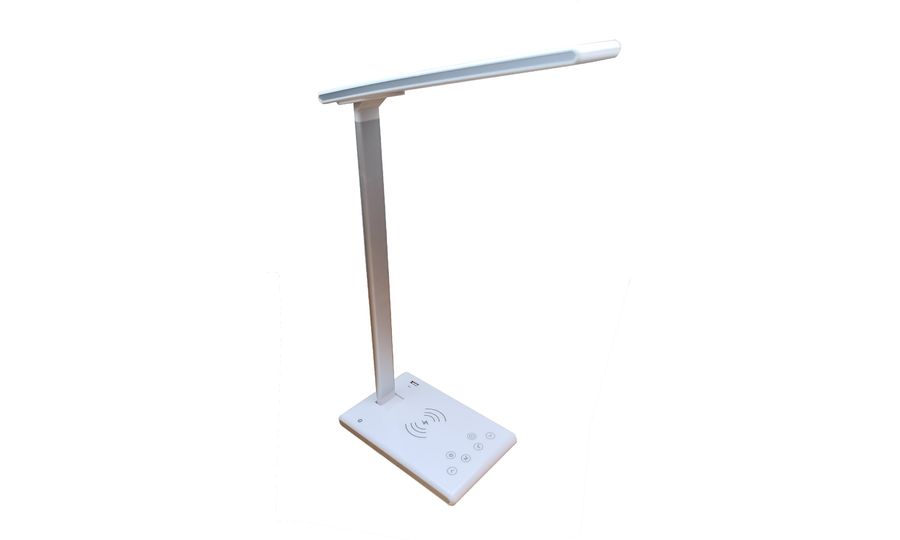 Stolná LED lampa Mobilly, nastavenie farby a intenzity svetla, bezdrôtová nabíjačka Qi, USB, biela