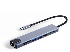 USB-C HUB 8v1 (PD 100W, HDMI, RJ45, 2x USB-A, 1x USB-C, čítačka kariet)