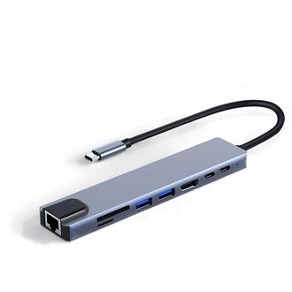 USB-C HUB 8v1 (PD 100W, HDMI, RJ45, 2x USB-A, 1x USB-C, čítačka kariet)