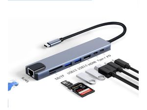 USB-C HUB 8v1 (PD 100W, HDMI, RJ45, 2x USB-A, 1x USB-C, čítačka kariet)
