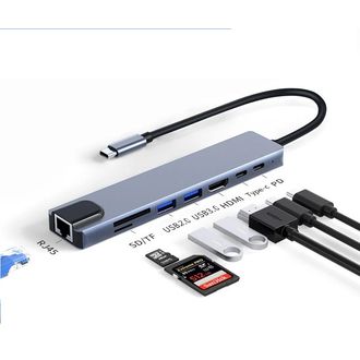 USB-C HUB 8v1 (PD 100W, HDMI, RJ45, 2x USB-A, 1x USB-C, čítačka kariet)