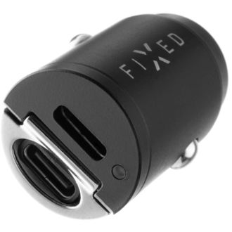 FIXED mini nabíjačka do auta, 2xUSB-C, PD 30W, čierna