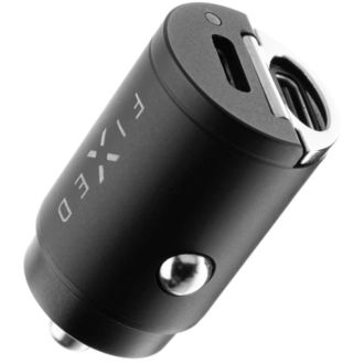 FIXED mini nabíjačka do auta, 2xUSB-C, PD 30W, čierna