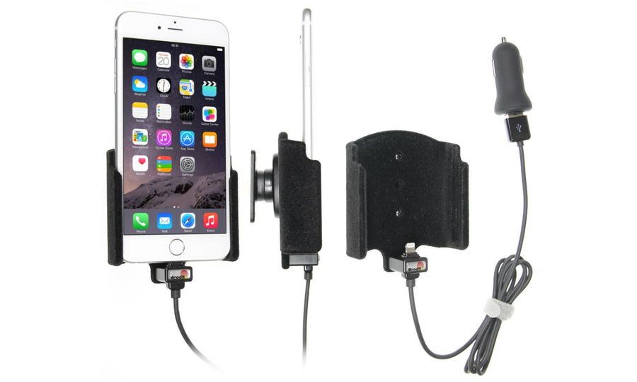 Brodit držiak do auta na Apple iPhone Xs Max/8/7/6s/Plus bez puzdra, s nabíjaním z cig. zap/USB, zamat