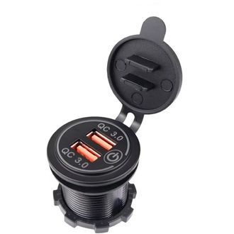 Mobilly Vodotesná vstavaná nabíjačka / zásuvka na motorku, 2x USB, QuickCharge 3.0
