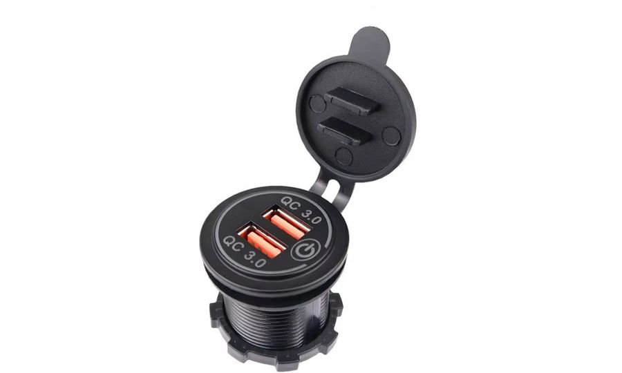 Mobilly Vodotesná vstavaná nabíjačka / zásuvka na motorku, 2x USB, QuickCharge 3.0