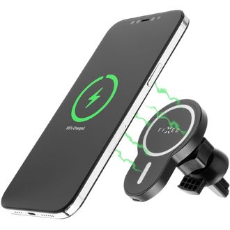 Držiak do ventilačnej mriežky FIXED MagClick s bezdrôtovým nabíjaním Qi 15 W a nástavcom MagSafe, čierny