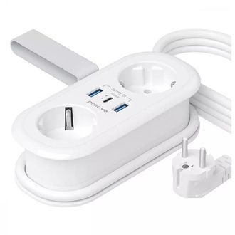 Predlžovací kábel Proove Supercoil 20W (2AC + 1 Type-C + 2 USB) 1,5 m