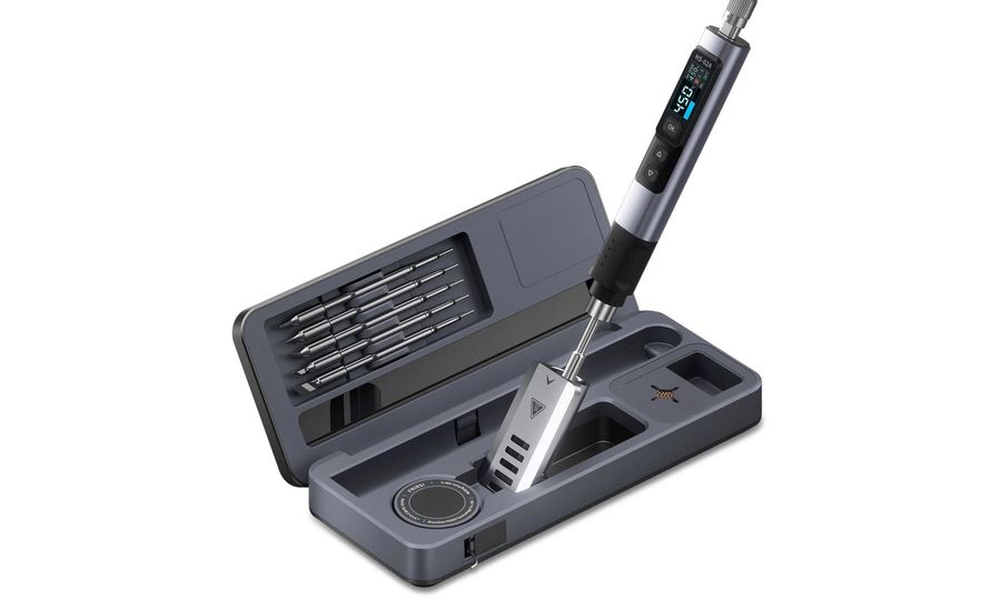 FNIRSI HS-02B programovateľný mikropájkovač s úložným boxom a stojanom, 3 hroty