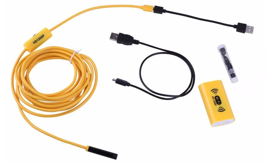 Endoskop F130 WiFi s osvetlením, rozlíšenie 1200p, 3,5 m pevný kábel, žltý