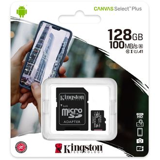 Kingston Canvas Select Plus microSDXC 128GB U1/V10/A1, 100MB/s čítanie + SD adaptér