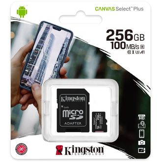 Kingston Canvas Select Plus microSDXC 256GB U3/V30/A1, 100MB/s čítanie, 85MB/s zápis + SD adaptér